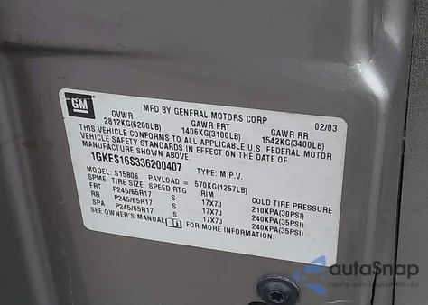 2003 GMC Envoy Xl Slt z USA, uszkodzony, nr VIN 1GKES16S336200407